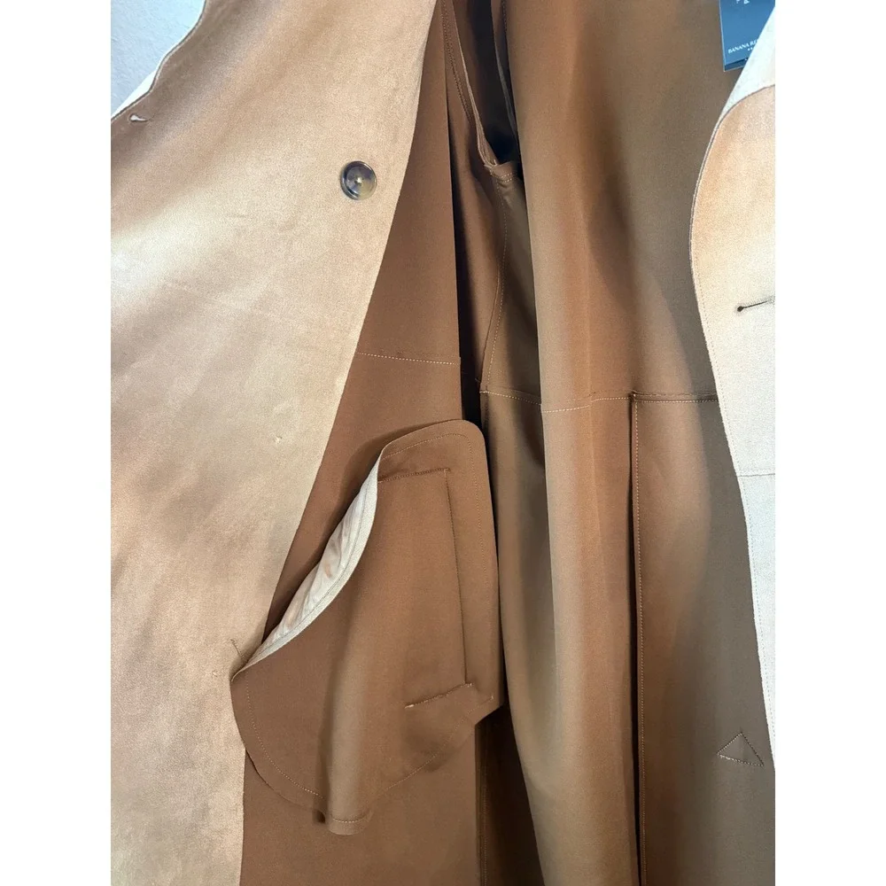 Banana Republic Camel Vegan Suede Trench Coat XL Long - Picture 6 of 11